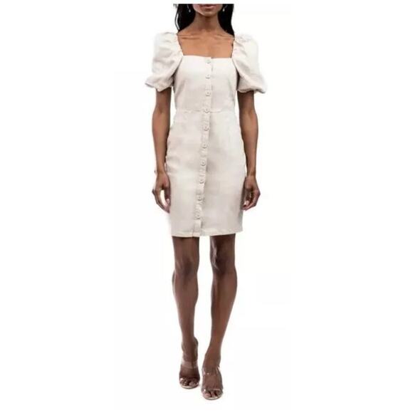 Rachel Parcell Linen Blend Button Front Puff Sleeve Dress Size Medium - Picture 1 of 7